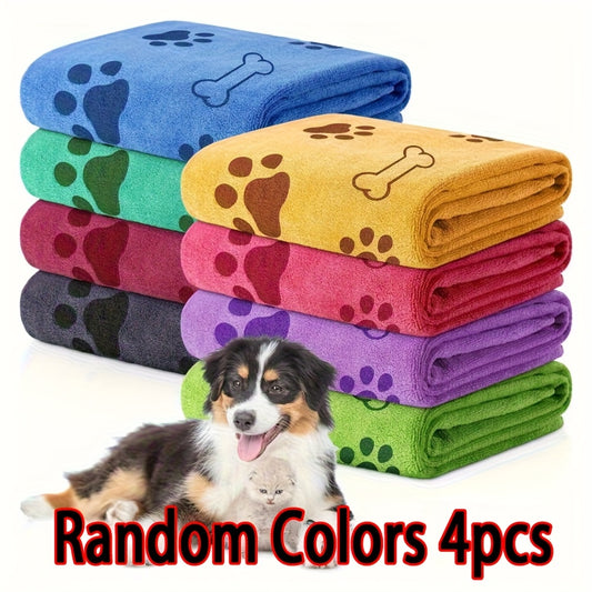 Dozpets 4pcs QuickDry Absorbent Dog Towels for Bathing Soft Polyester Pet Towels with Paw Print