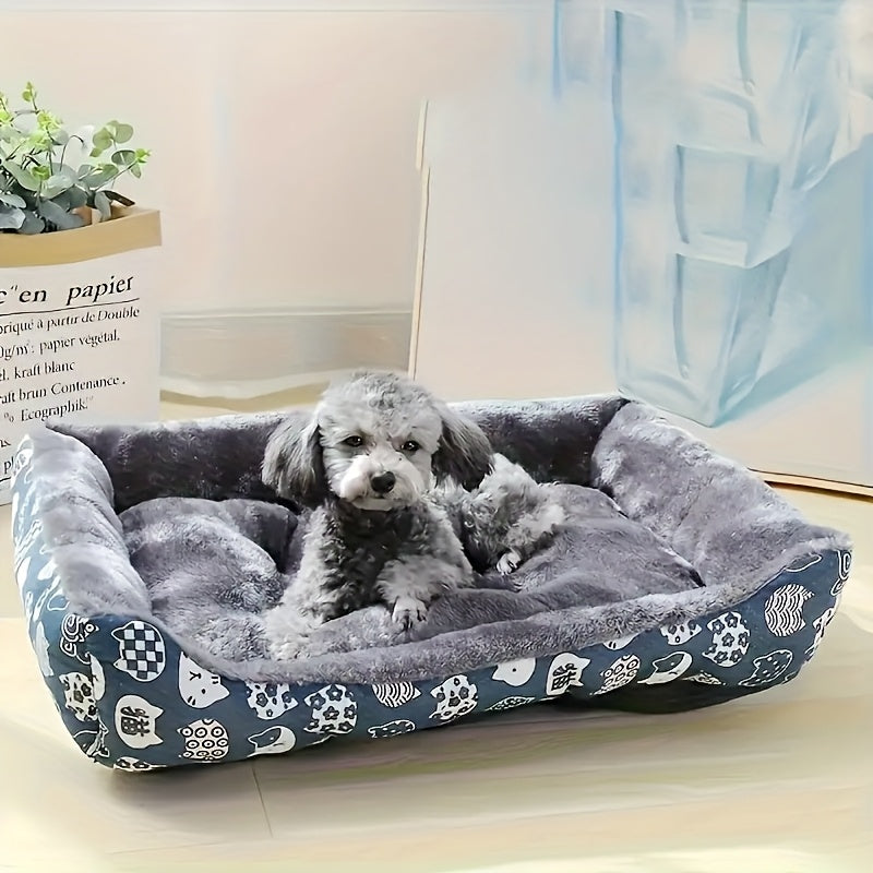 Super Soft Blue Paw Print Dog  Cat Bed  Cozy  Durable Pet Sofa Cushion