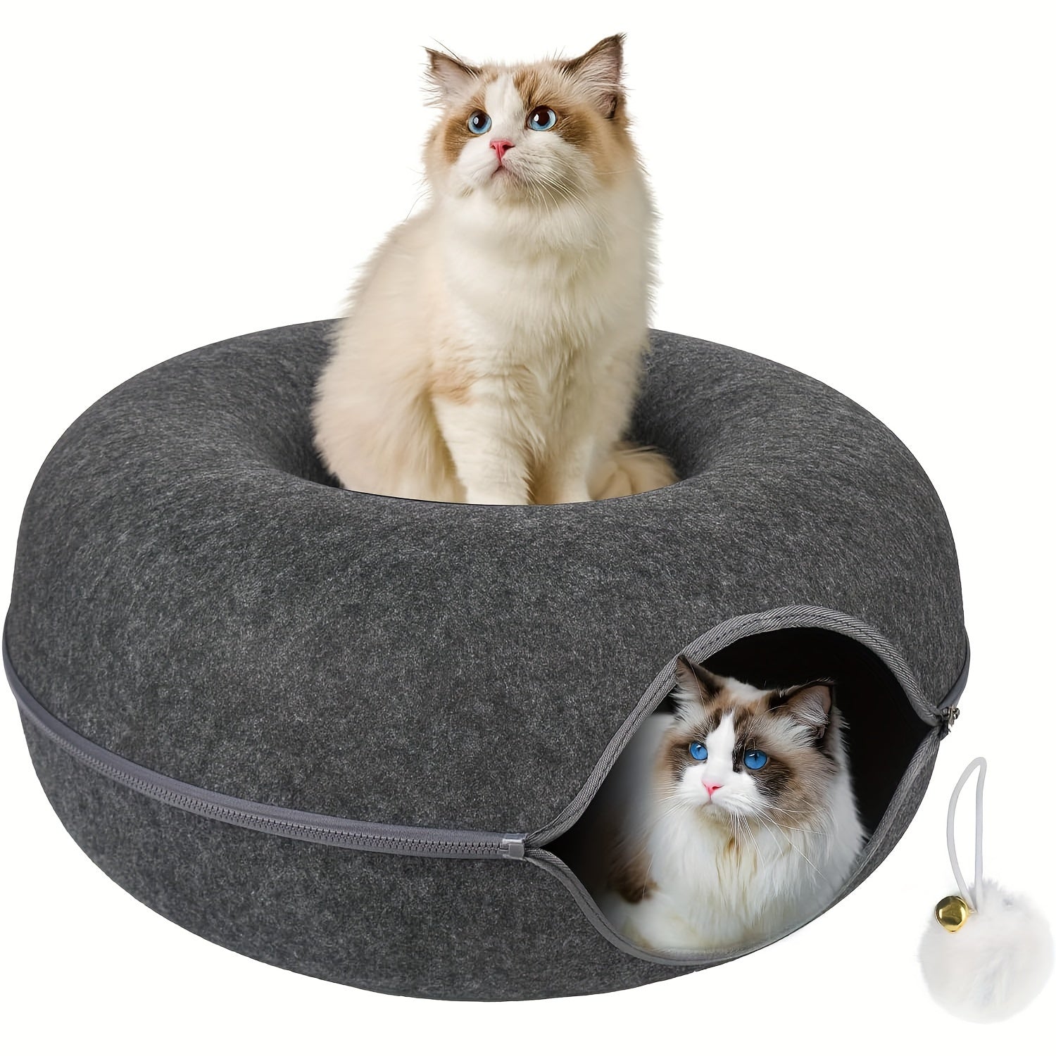 Peekaboo Cat Cave  Donut Tunnel Bed for Indoor Cats  Scratch Resistant Toy
