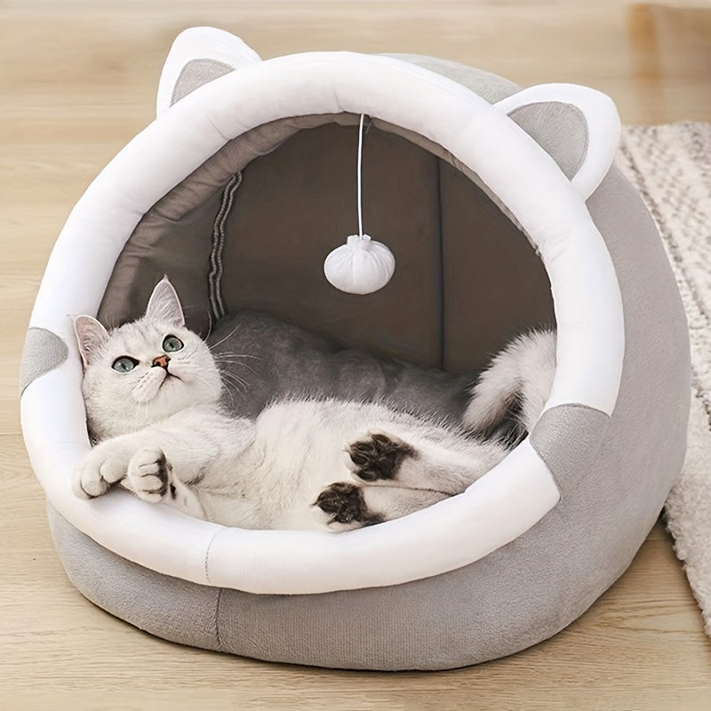 Cozy Cartoon Cat Cave Bed  Warm Snug Kitten Pet House  Christmas Gift