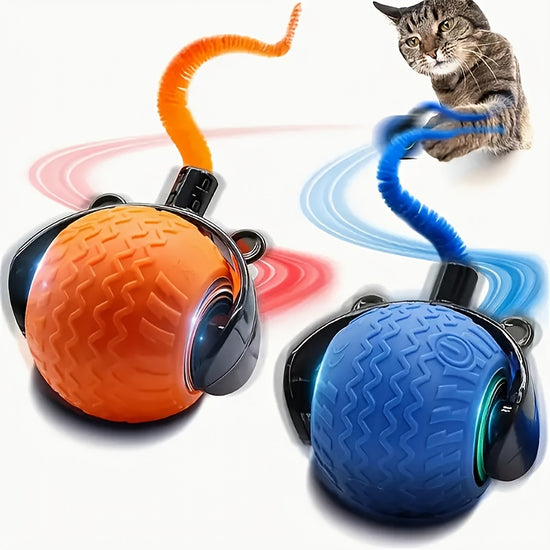 Interactive Speedy Ball Cat Toy for Indoor Cats  Automatic Moving 360 Rolling with Tail Dual Speed